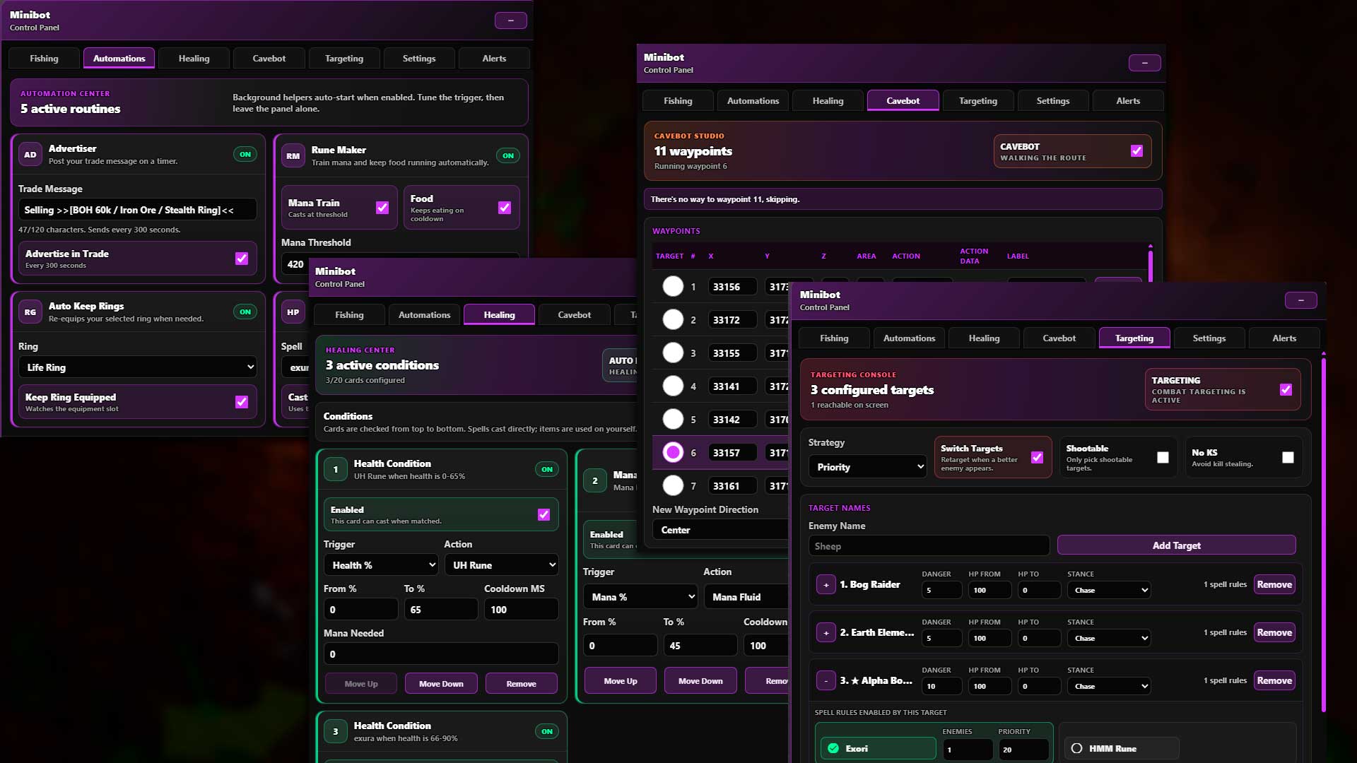 Minibot automation interface screenshot