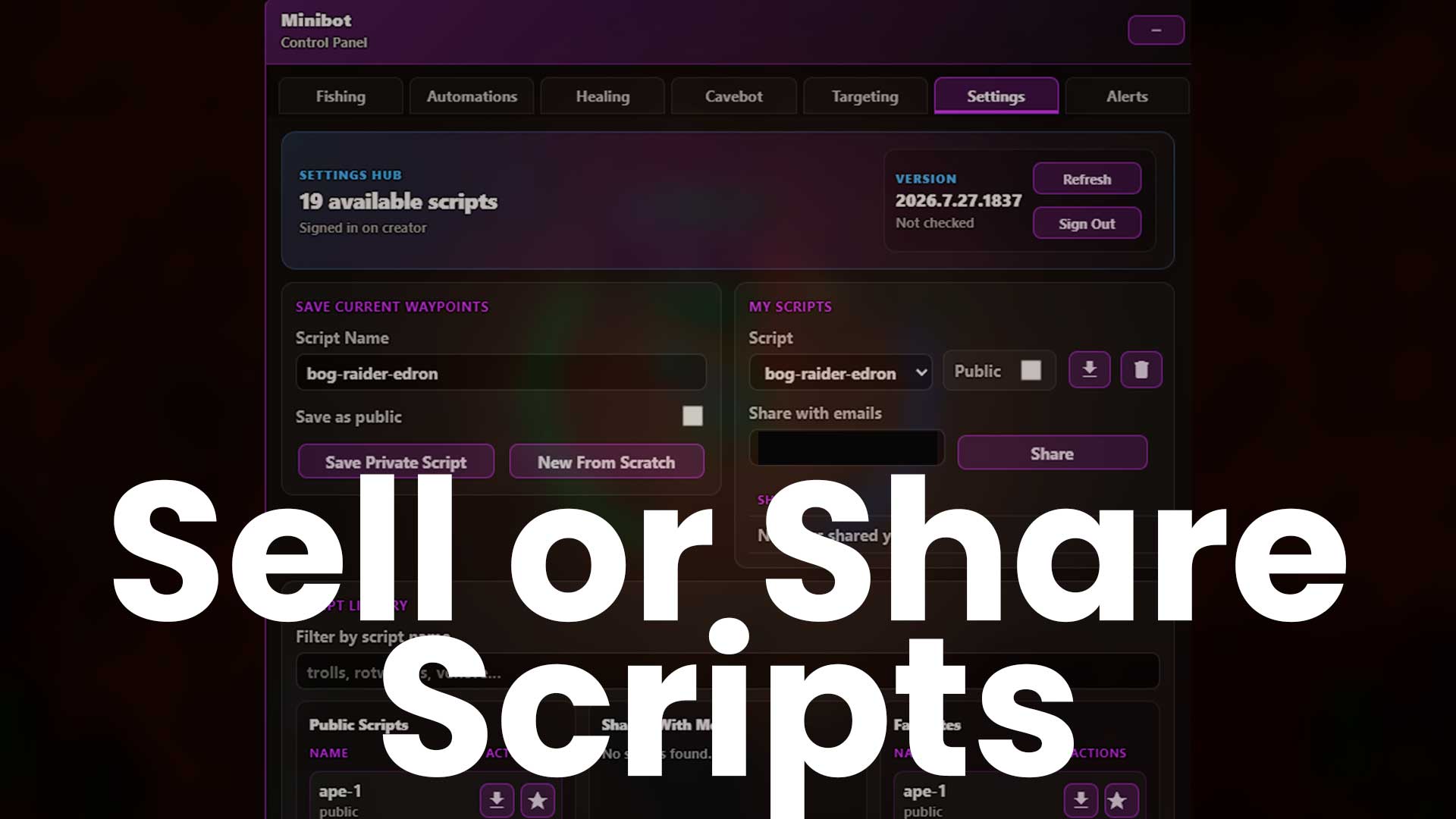 Minibot script sharing screenshot